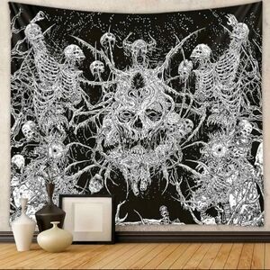 Black and White Skeleton Tapestry
